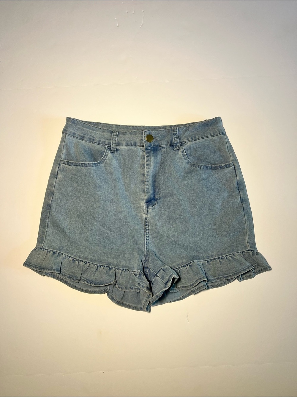 Blue Blush Light Blue Denim Ruffle-Hem Jean Shorts